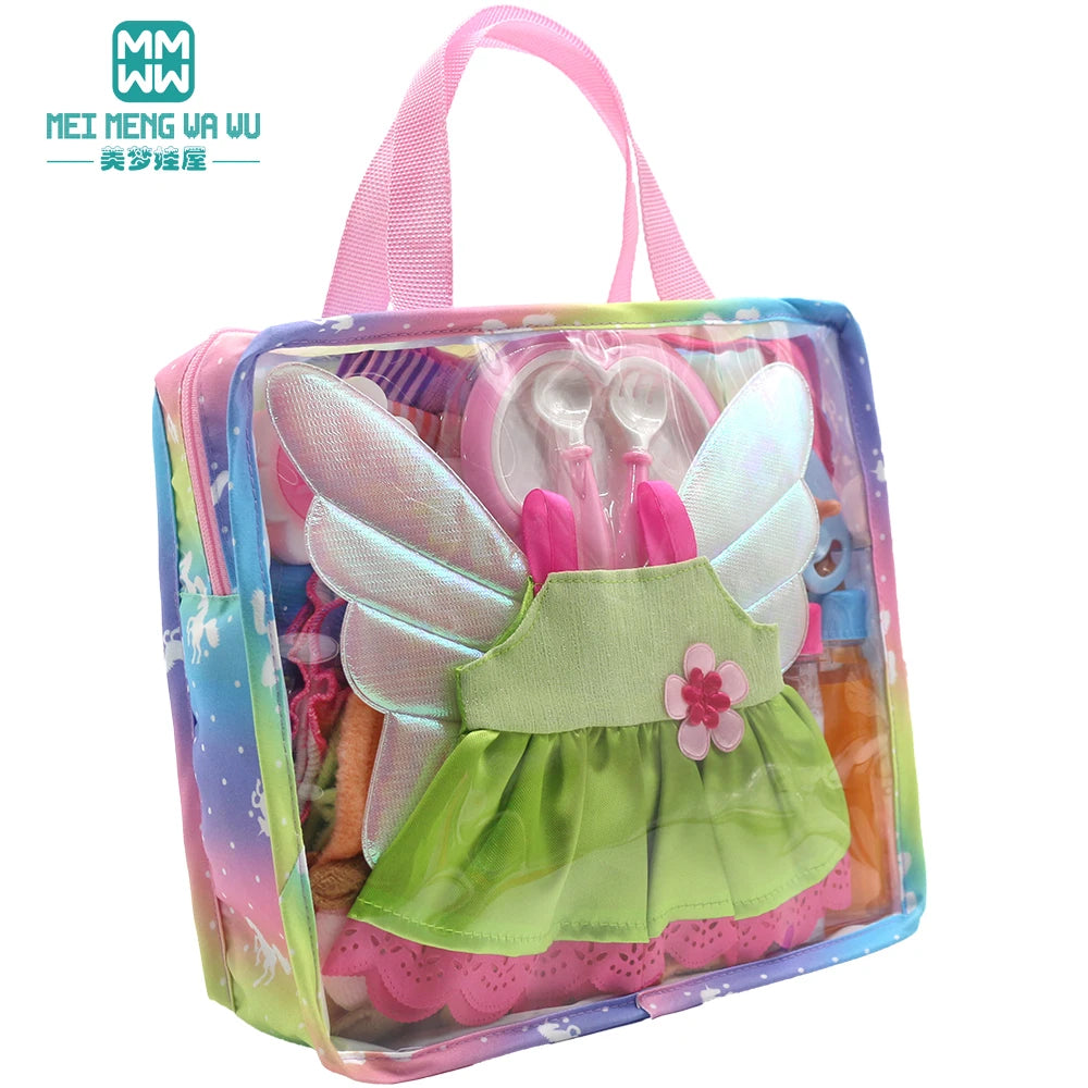 Doll accessories for 15-17inch new born doll backpack seat towel blanket Toy diaper Panties bag