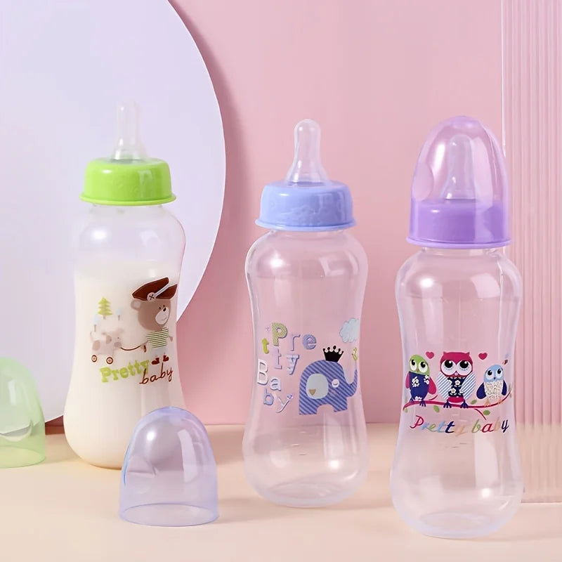 Baby feeding bottle, Newborn bottle, without handle, with the cartoon parttern, Four color