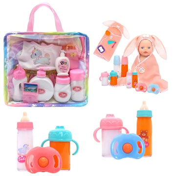Baby Doll Feeding Bottle Set Baby Care Toy Stroller 2pcs Milk And Juice Bottles With Toy Pacifier Baby Doll Accessories